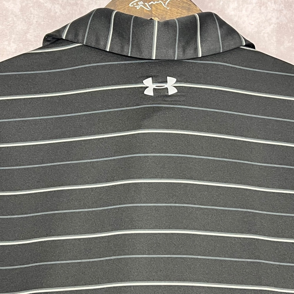 Under Armour Polo Shirt Mens Medium Black Striped Coldblack HeatGear 1287384-001 - Picture 8 of 10